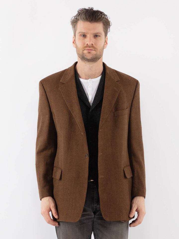 Vintage 90's Men Wool Blazer Jacket in BrownZ1017