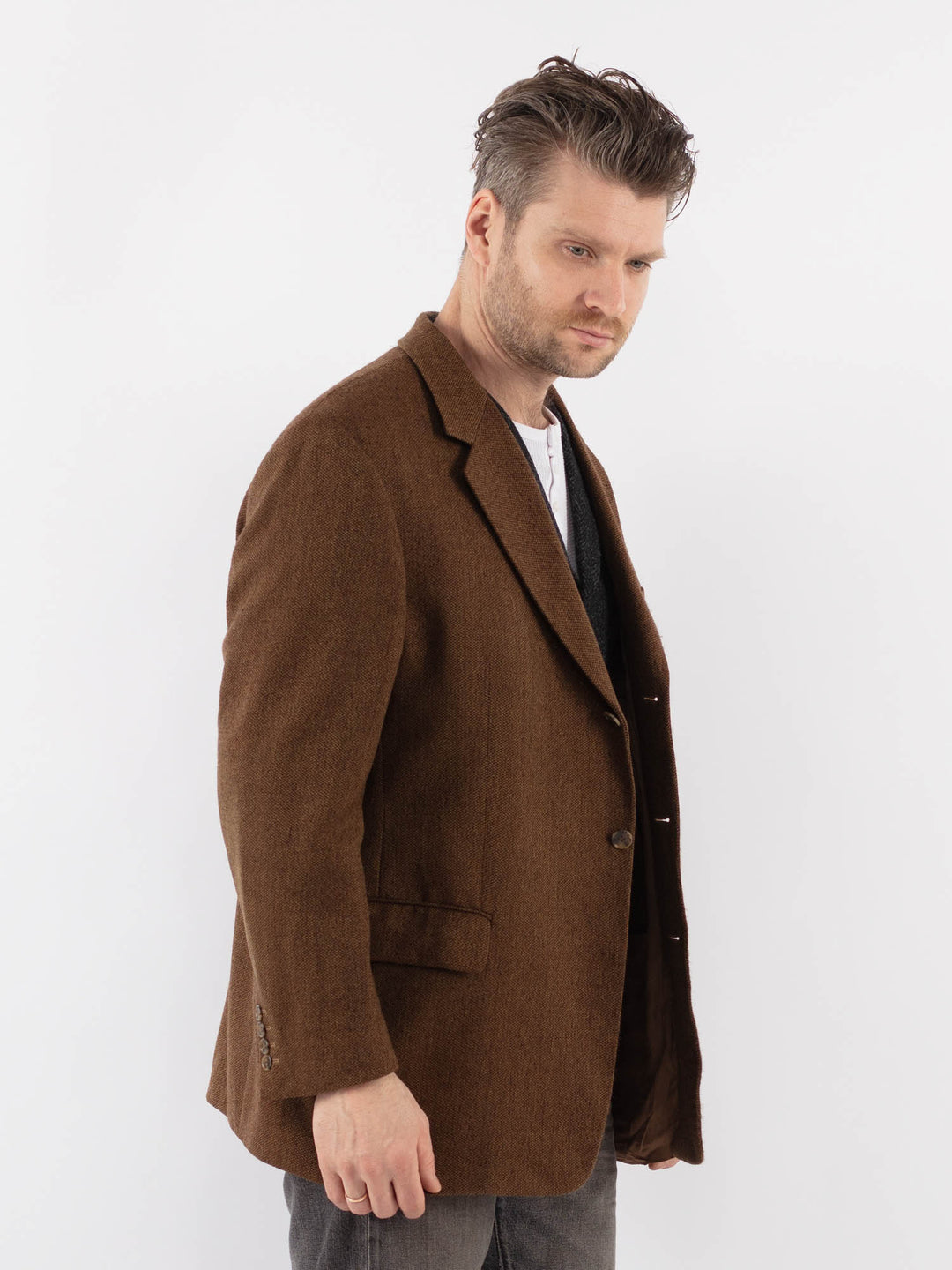 Vintage 90's Men Wool Blazer Jacket in BrownZ1017