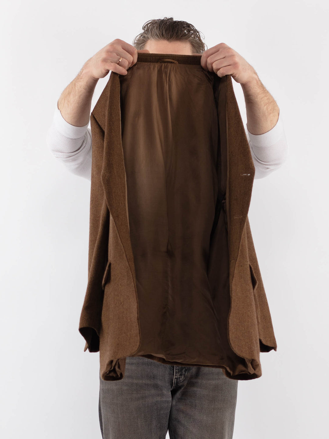 Vintage 90's Men Wool Blazer Jacket in BrownZ1017