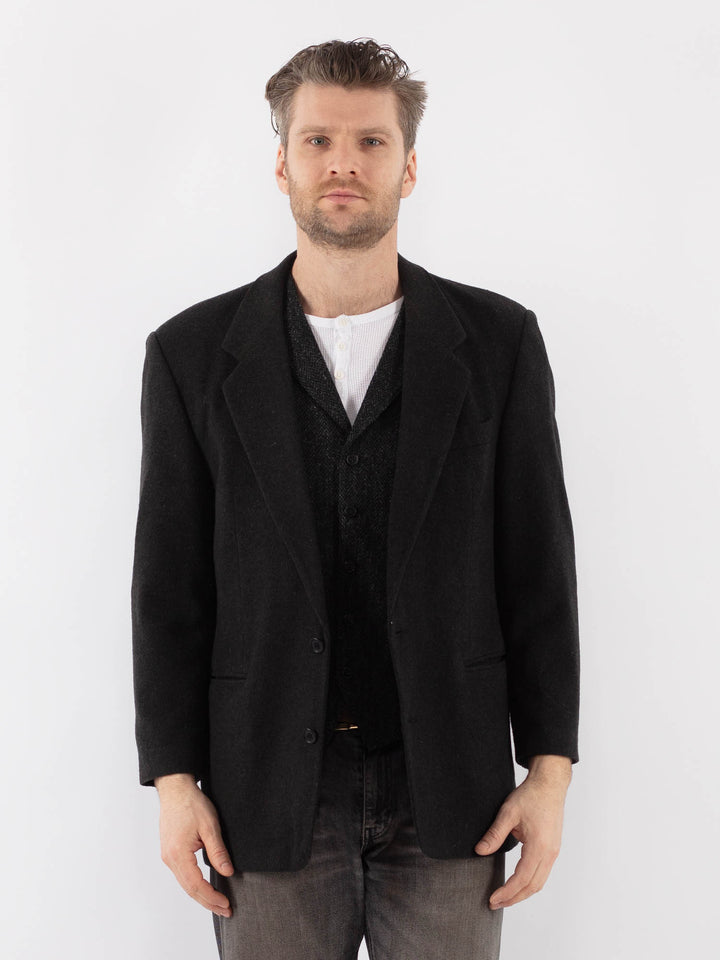 Vintage 90's Men Wool Blend Blazer Jacket in Gray