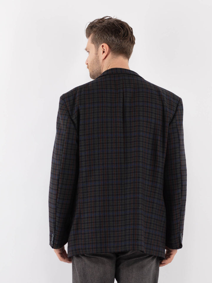 Vintage 90's Men Wool Blazer Jacket in Blue