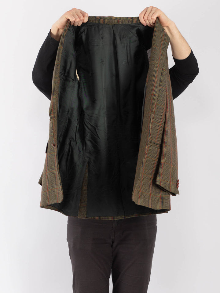 Vintage 90's Men Wool Blazer Jacket in Green