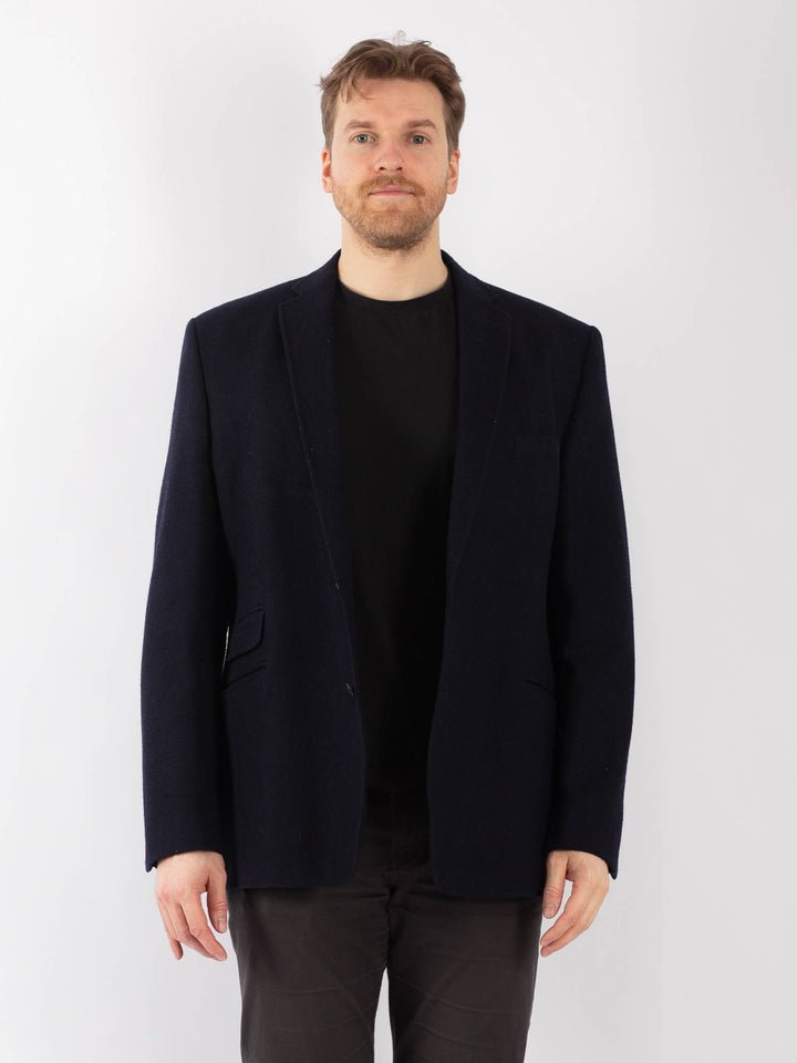 Vintage 90's Men Wool Blazer Jacket in Blue