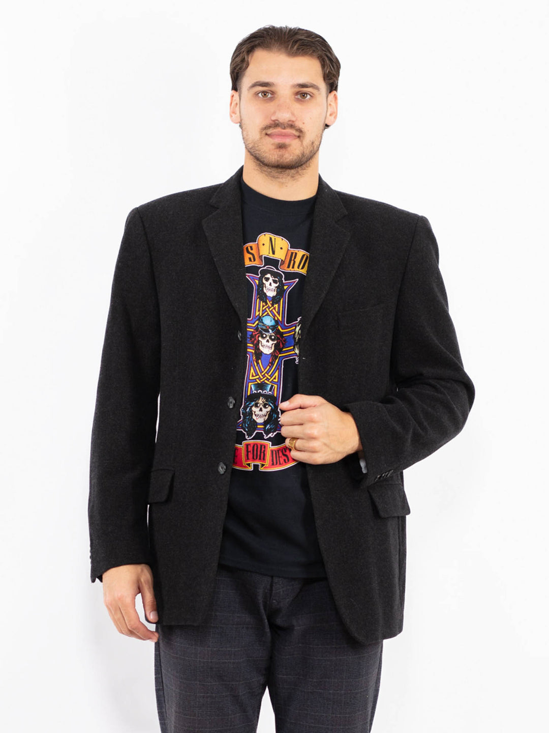 Vintage 90's Men Wool Blend Blazer Jacket in GrayZ2416