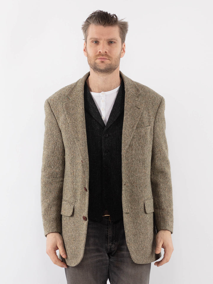 Vintage 90's Men Wool Blend Blazer Jacket in Light Green