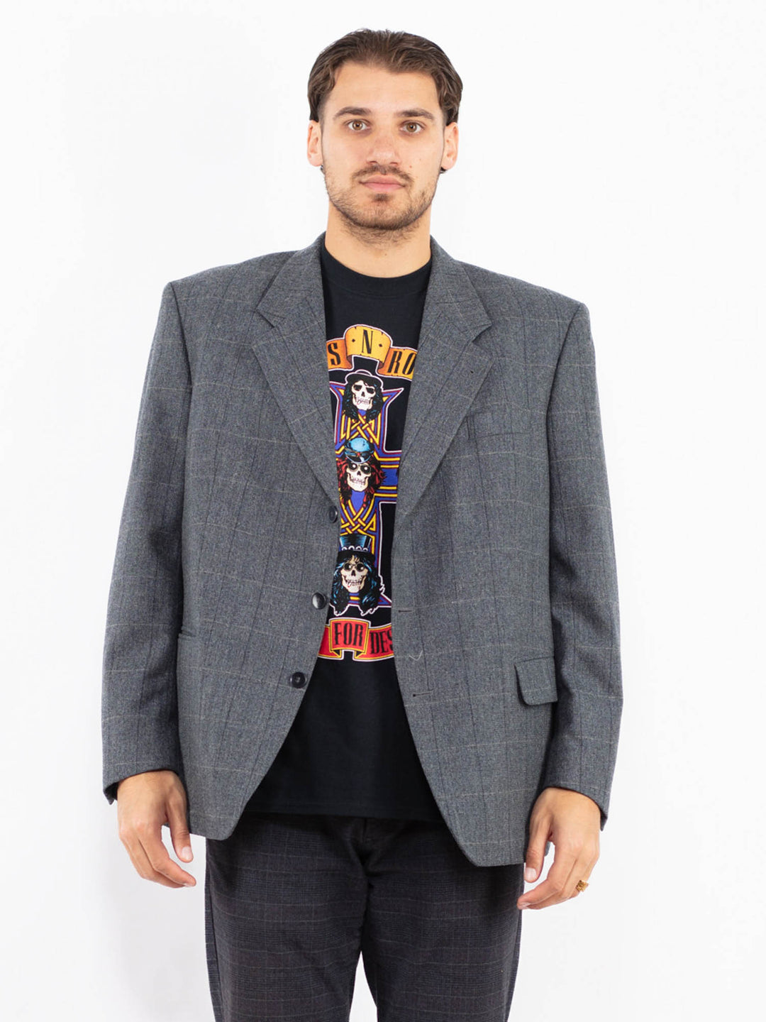 Vintage 90's Men Wool Blend Blazer Jacket in BlueZ2418