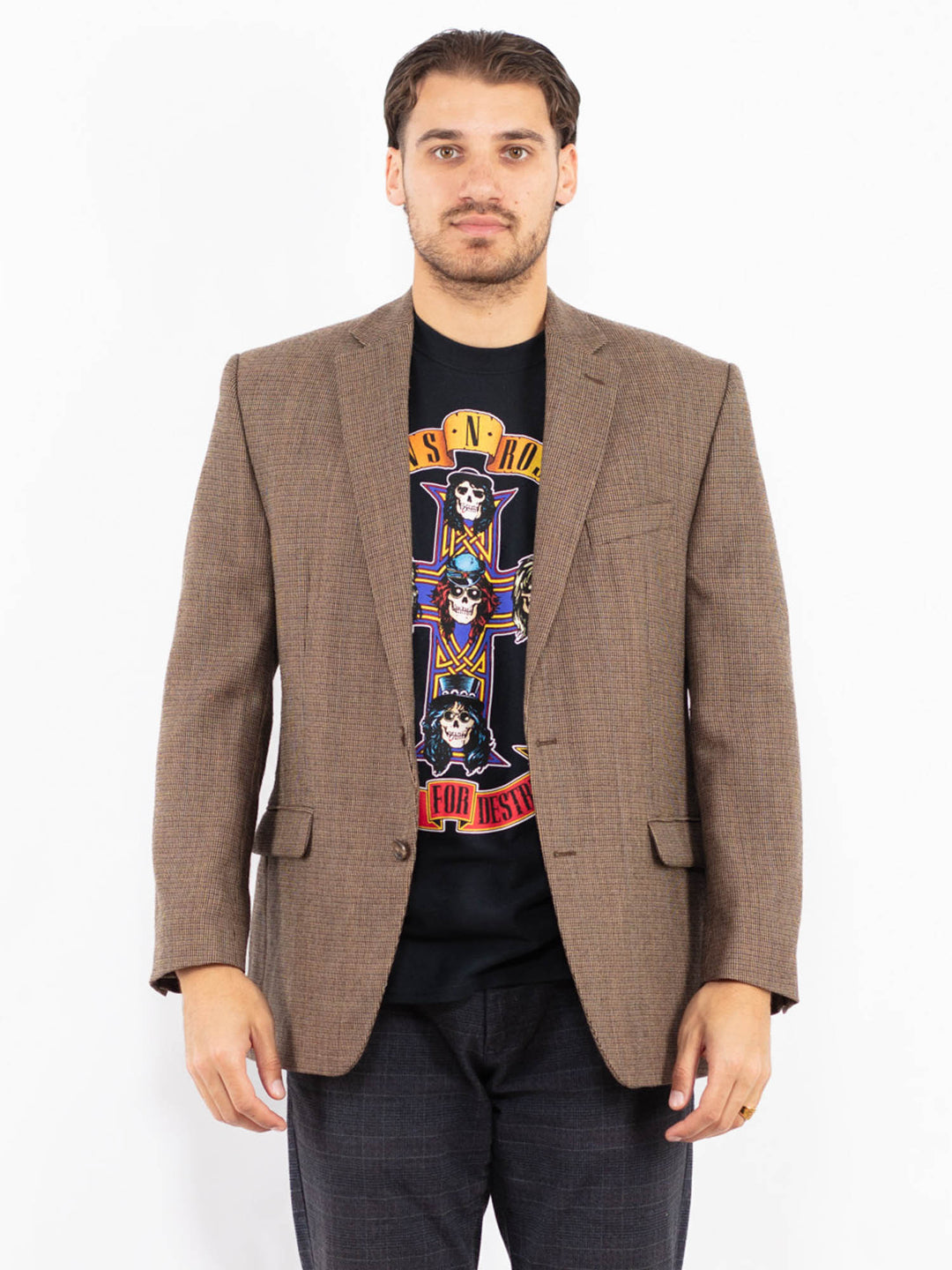 Vintage 90's Men Wool Blazer Jacket in BrownZ2419