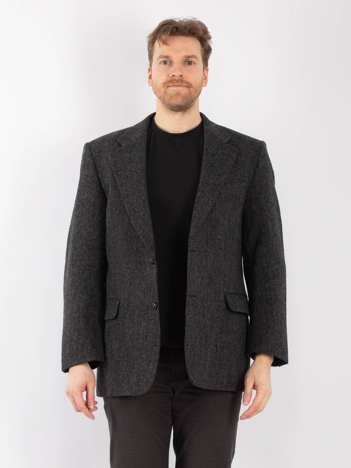 Vintage 90's Men Wool Blazer Jacket in Gray