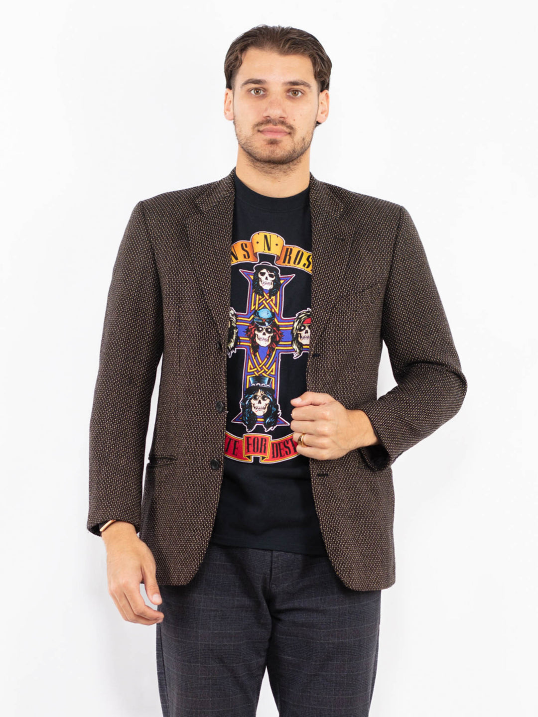 Vintage 90's Men Wool Blend Blazer Jacket in BrownZ2422