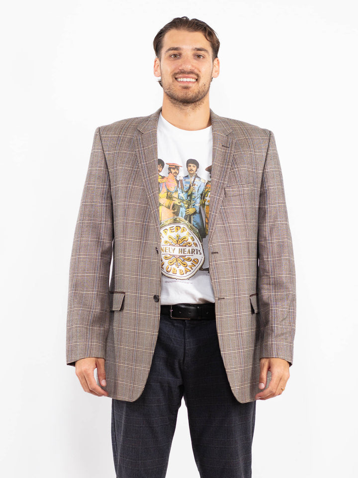 Vintage 90's Men Wool Blazer Jacket in Light Brown