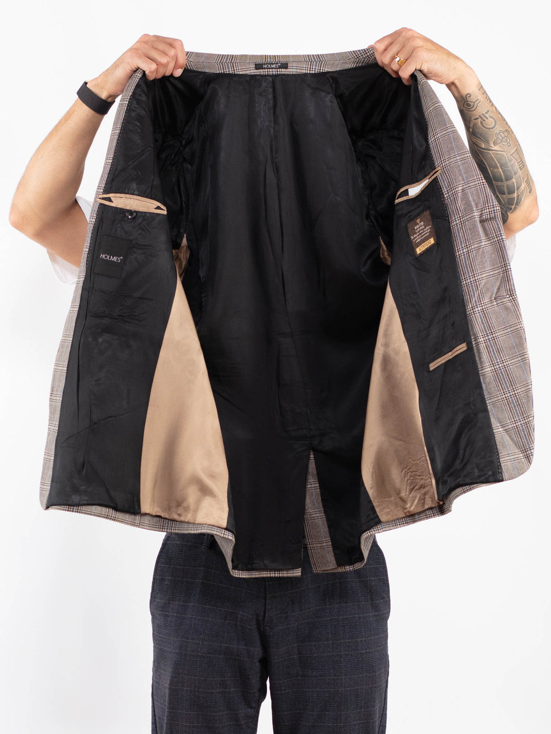 Vintage 90's Men Wool Blazer Jacket in Light Brown