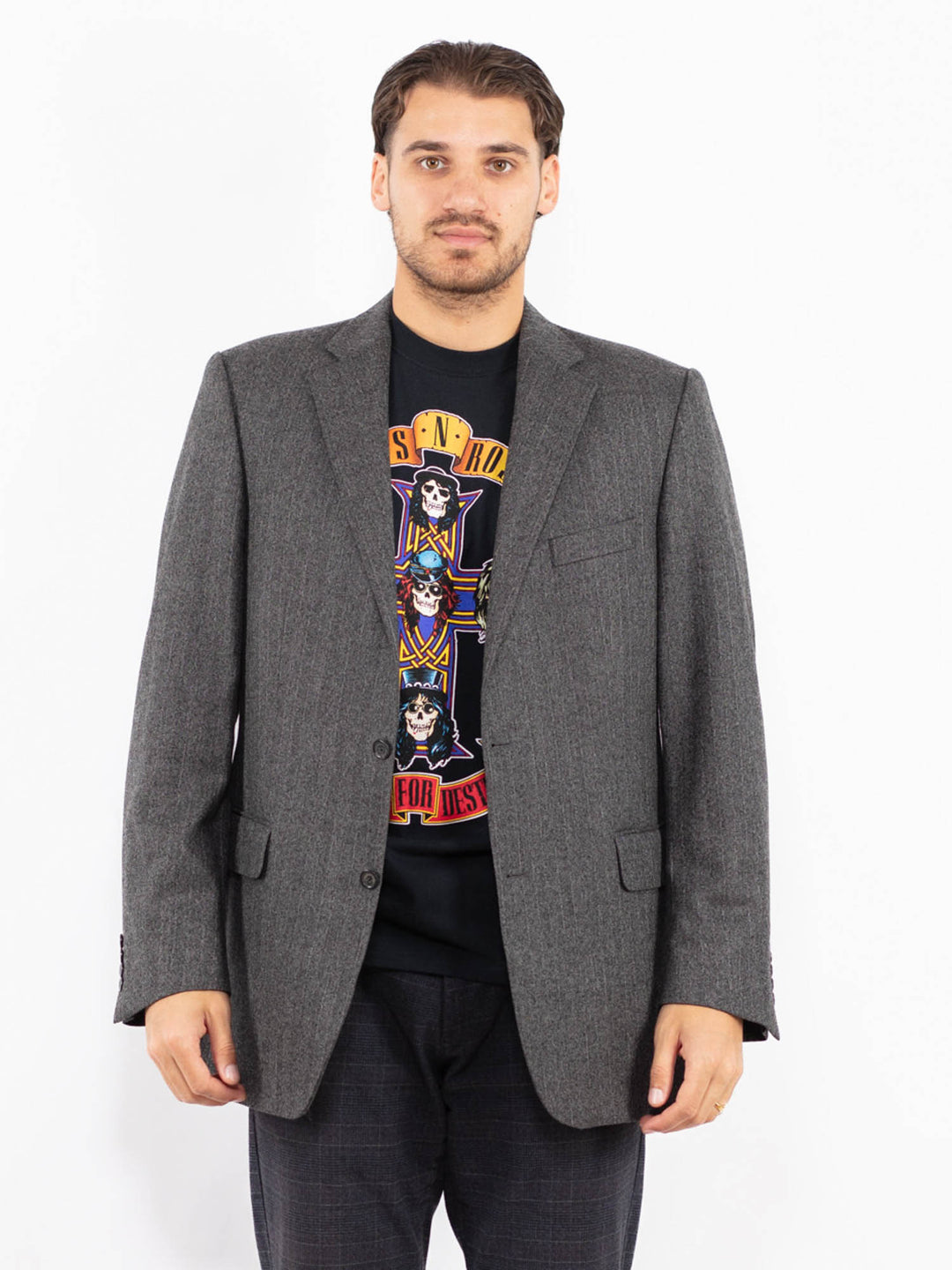 Vintage 90's Men Wool Blazer Jacket in GrayZ2426