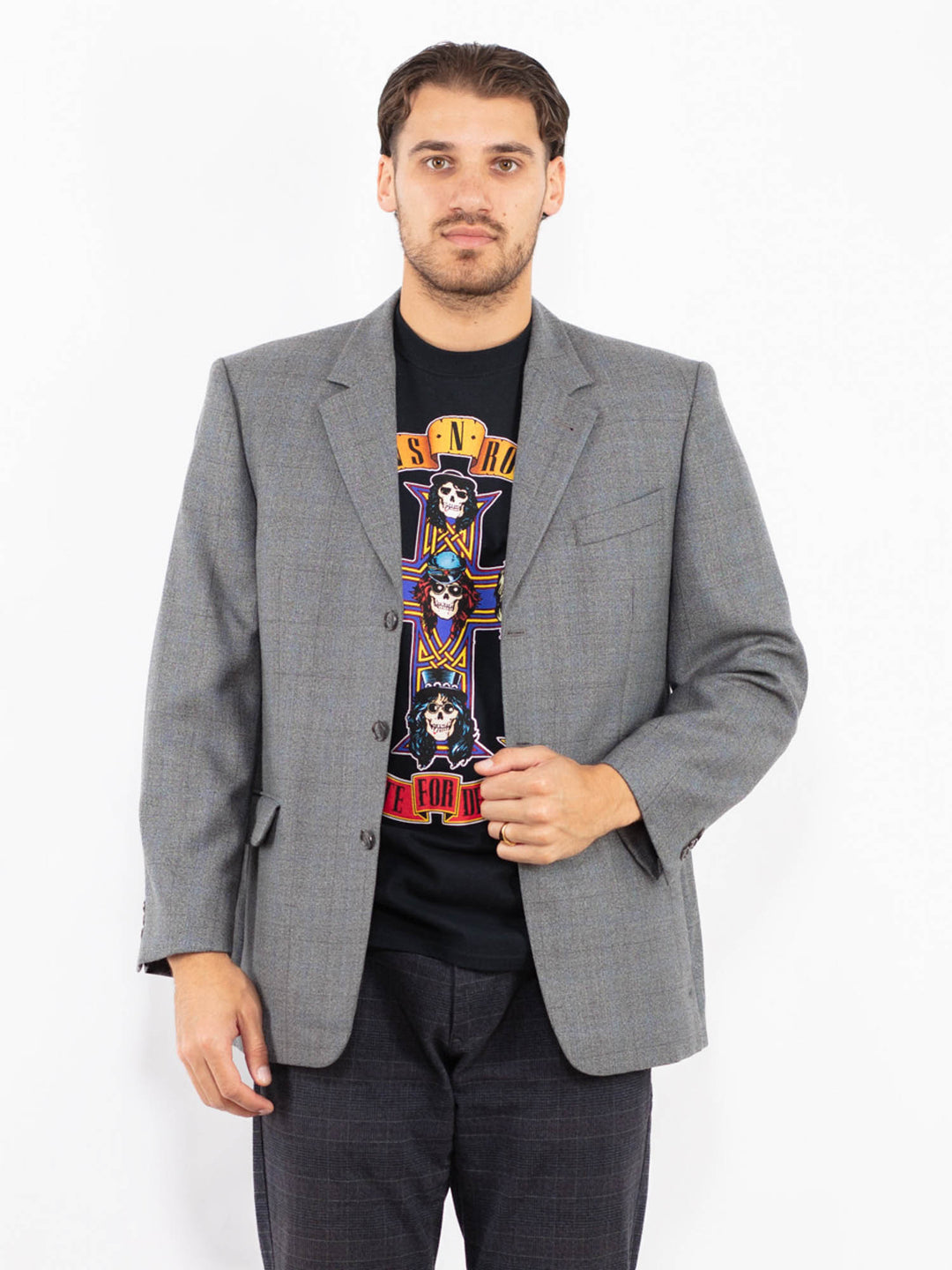 Vintage 90's Men Wool Blend Blazer Jacket in GrayZ2427