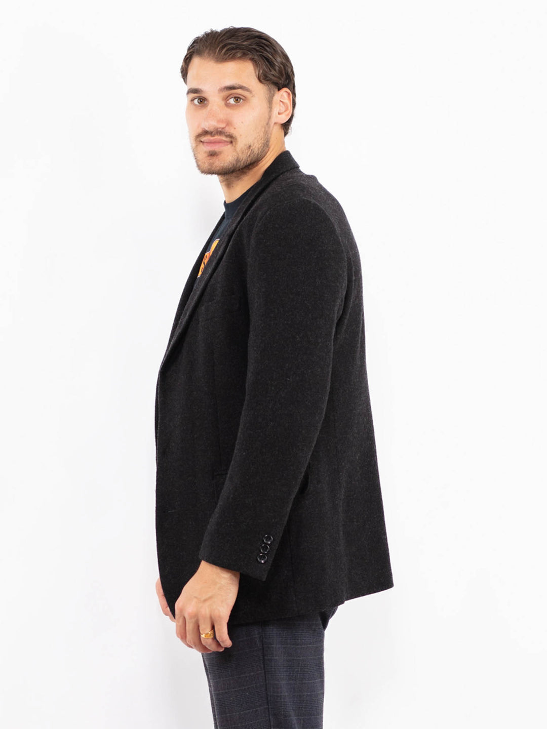 Vintage 90's Men Wool Blazer Jacket in GrayZ2429