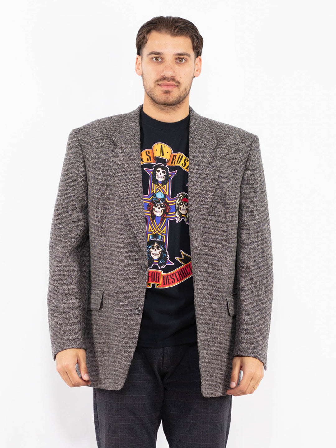 Vintage 90's Men Wool Blazer Jacket in GrayZ2430