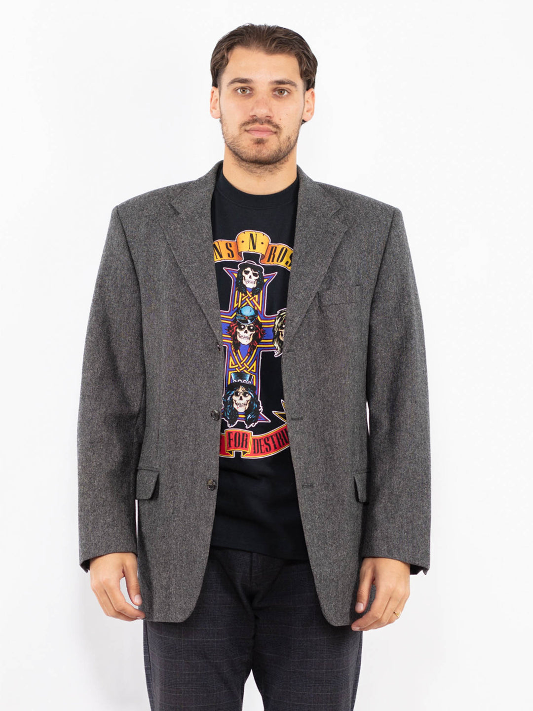 Vintage 90's Men Wool Blazer Jacket in GrayZ2433