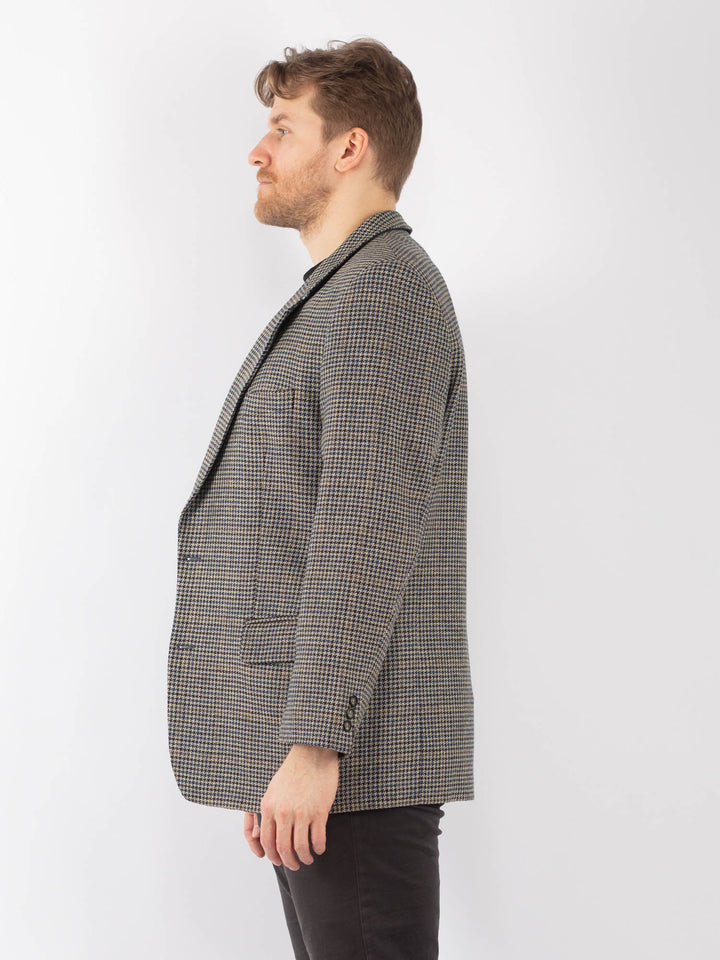 Vintage 90's Men Wool Blazer Jacket in Beige Blue