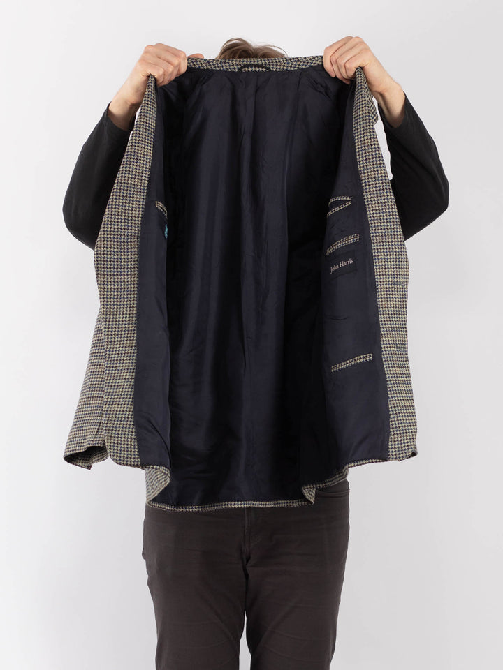 Vintage 90's Men Wool Blazer Jacket in Beige Blue