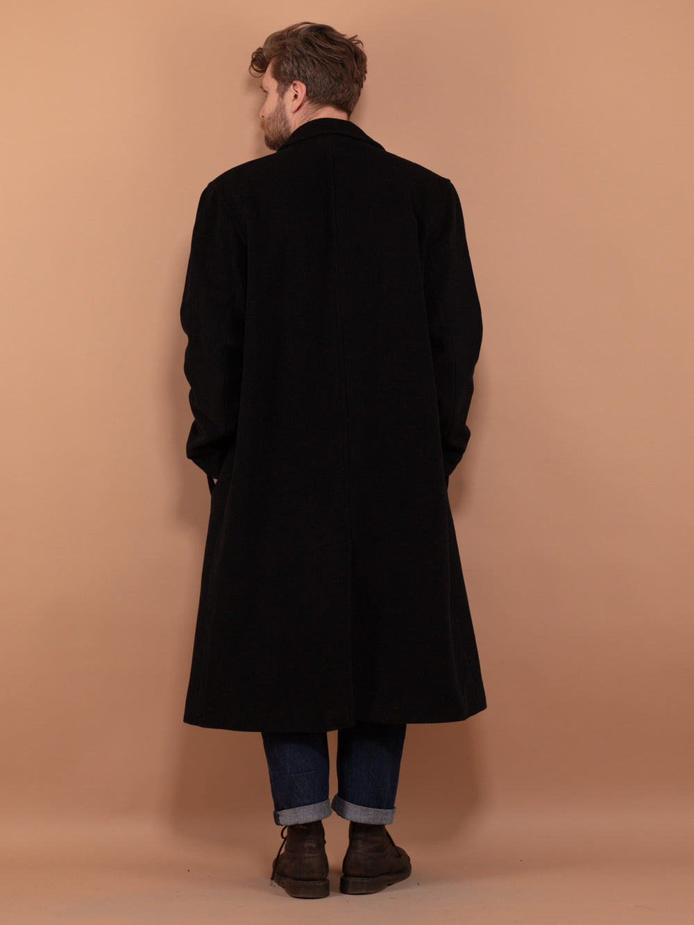 Vintage 90's Men Wool Long Coat in Dark Grey - NorthernGrip