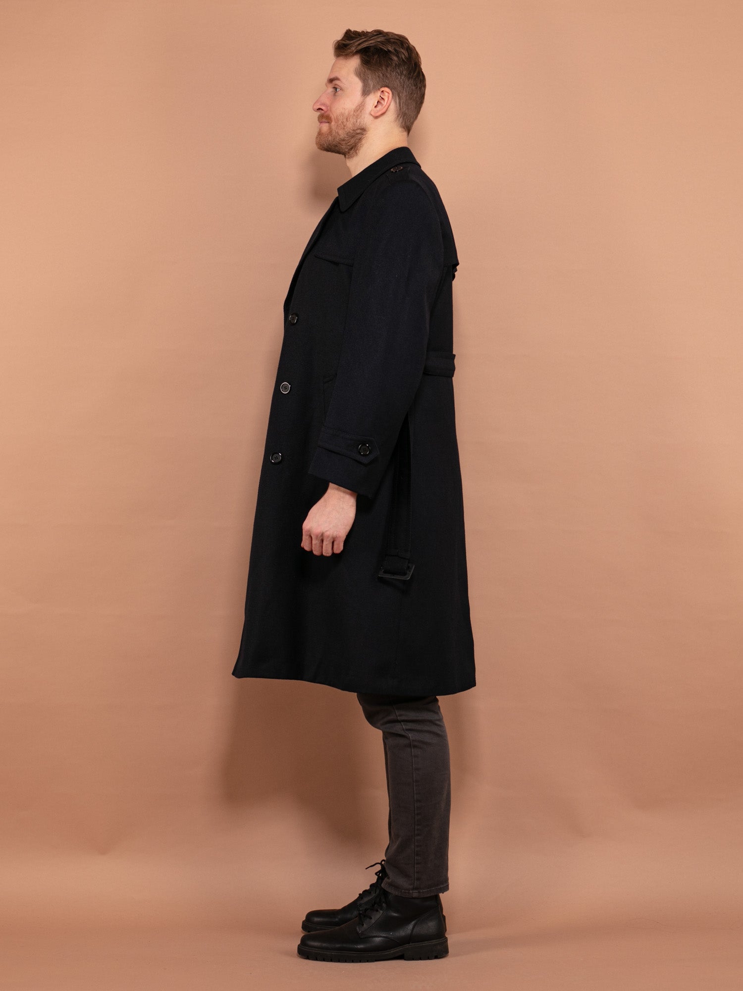 Navy wool trench coat best sale