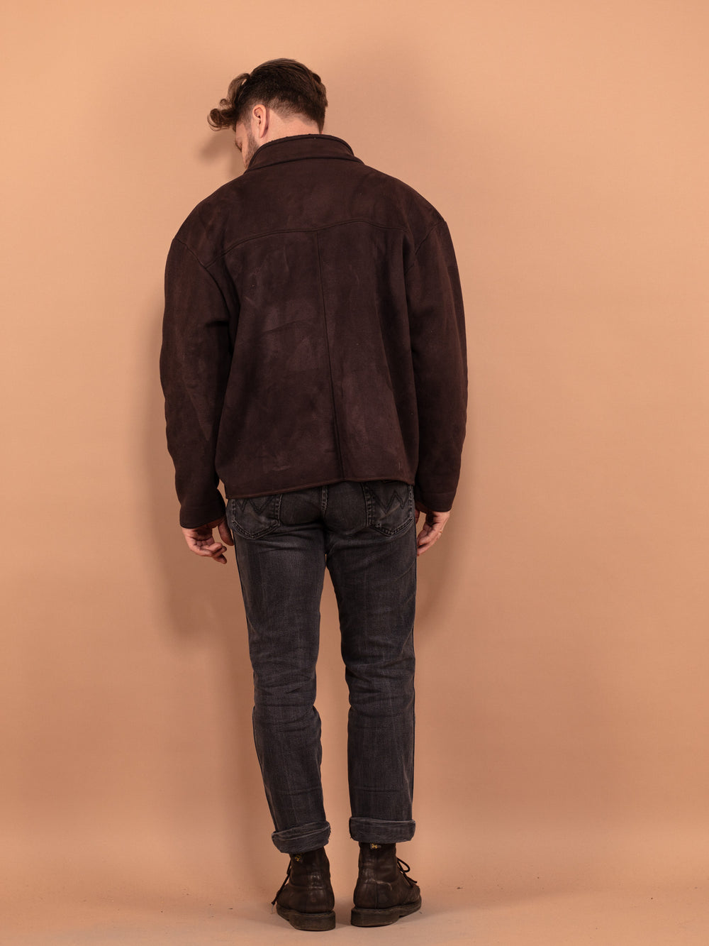 Vintage 90's Men Zip Up Sherpa Jacket in Brown - NorthernGrip