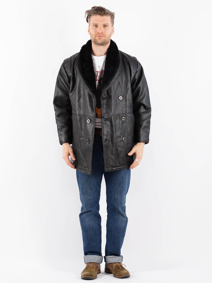 Vintage 90's Men Faux Sheepskin Coat in BlackZ1548