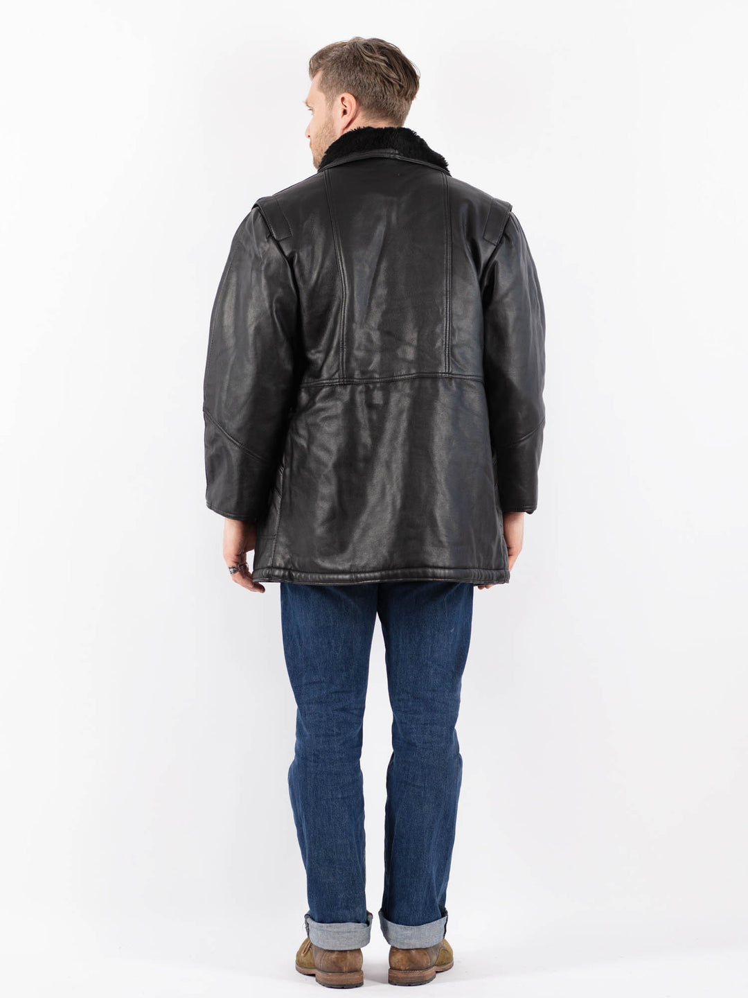 Vintage 90's Men Faux Sheepskin Coat in BlackZ1548