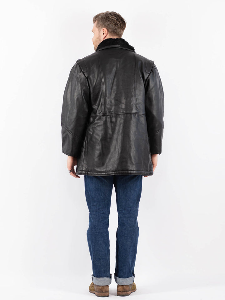 Vintage 90's Men Faux Sheepskin Coat in BlackZ1548