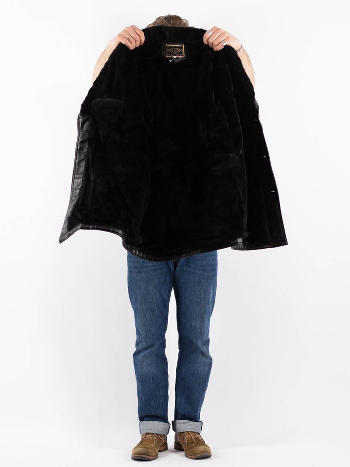 Vintage 90's Men Faux Sheepskin Coat in BlackZ1548