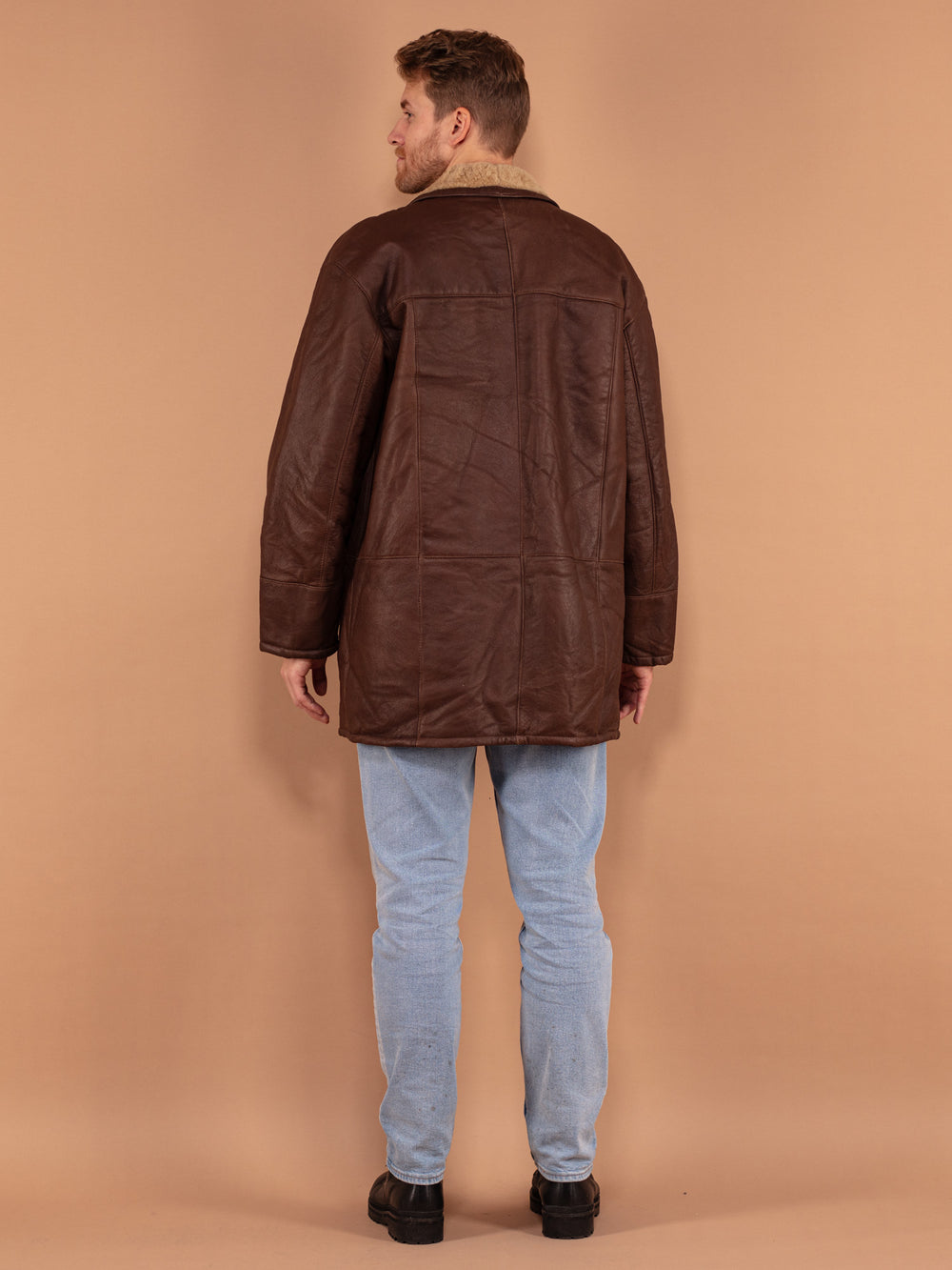 Vintage 90's Men Sheepskin Coat in Brown - NorthernGrip