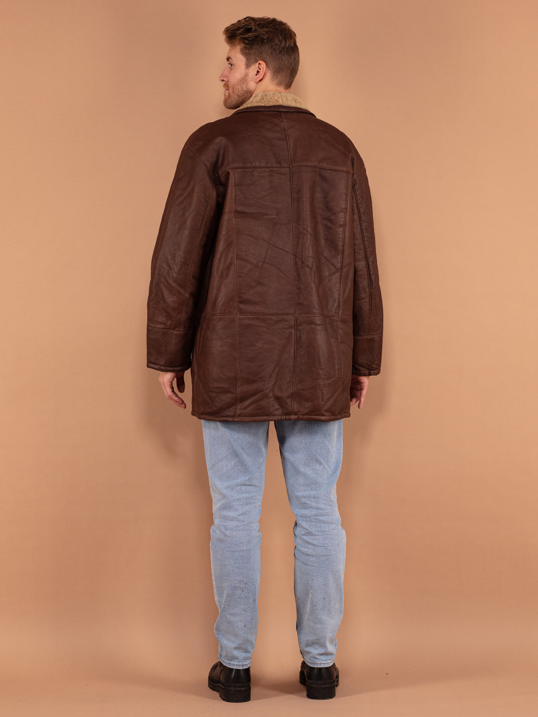 Vintage 90's Men Sheepskin Coat in Brown - NorthernGrip