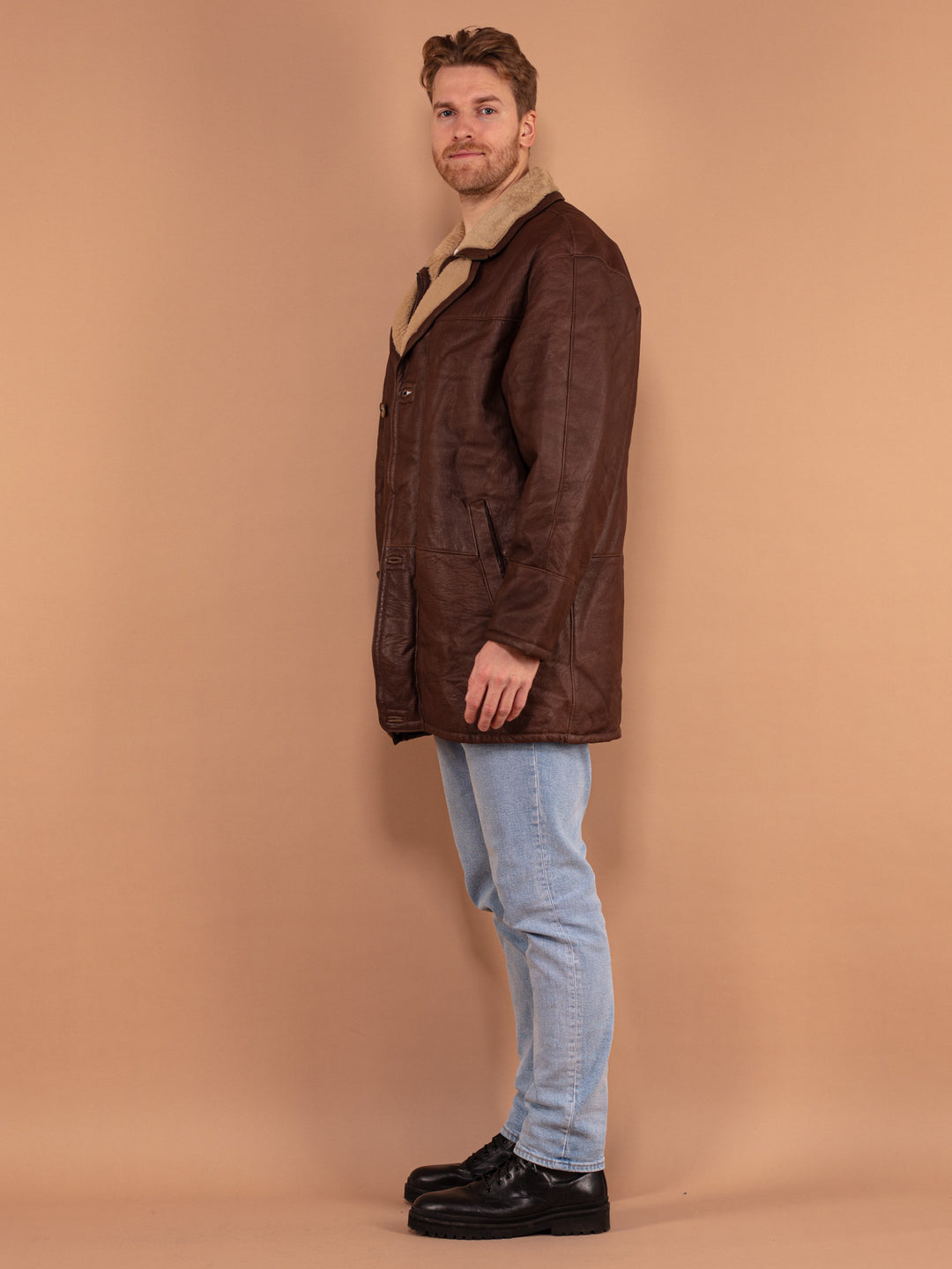 Vintage 90's Men Sheepskin Coat in Brown - NorthernGrip