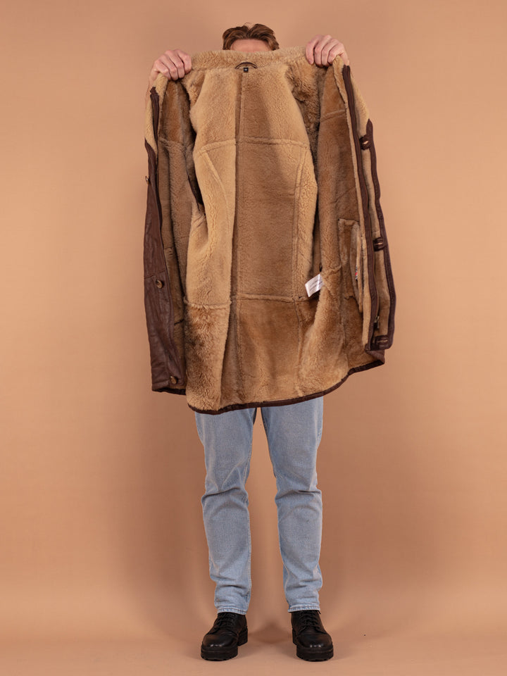 Vintage 90's Men Sheepskin Coat in Brown - NorthernGrip