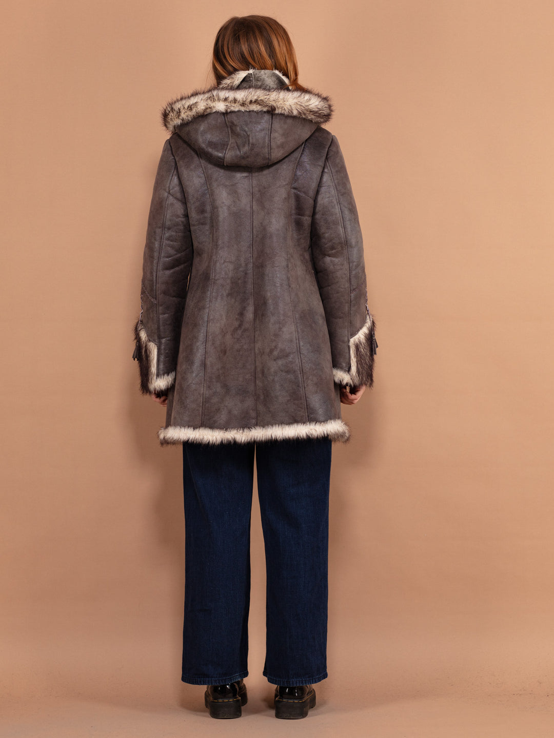Vintage 90's Women Faux Penny Lane Coat in Gray - NorthernGrip