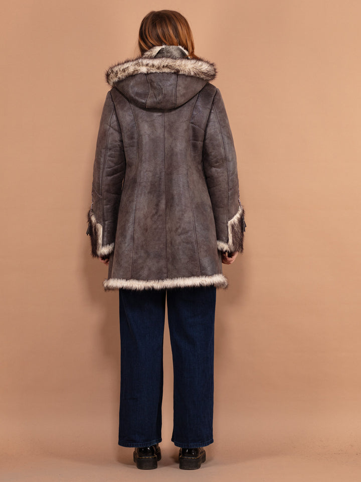 Vintage 90's Women Faux Penny Lane Coat in Gray - NorthernGrip