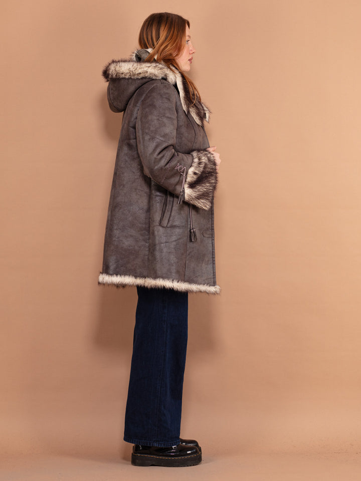 Vintage 90's Women Faux Penny Lane Coat in Gray - NorthernGrip