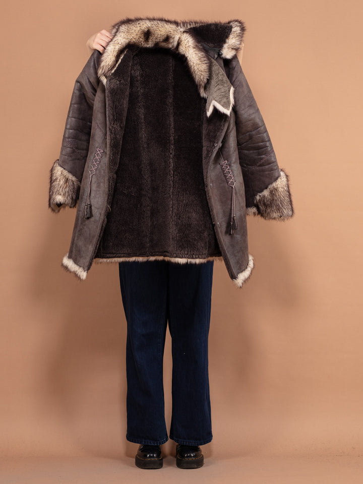Vintage 90's Women Faux Penny Lane Coat in Gray - NorthernGrip