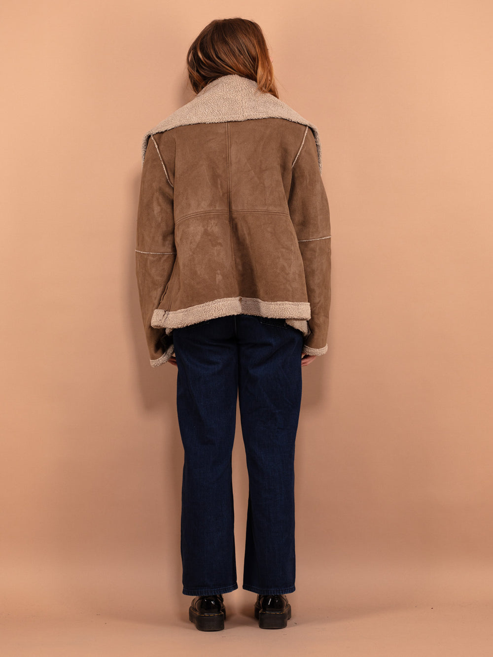 Vintage 90's Women Faux Shepskin Bomber Jacket in Beige - NorthernGrip