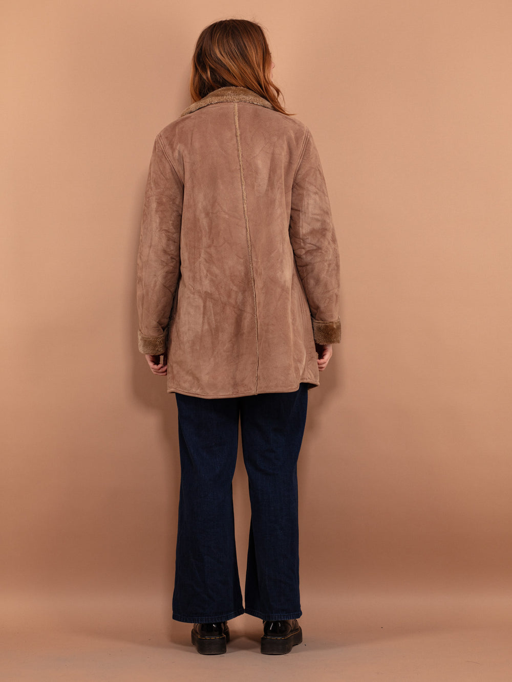 Vintage 90's Women Faux Sheepskin Coat in Beige - NorthernGrip