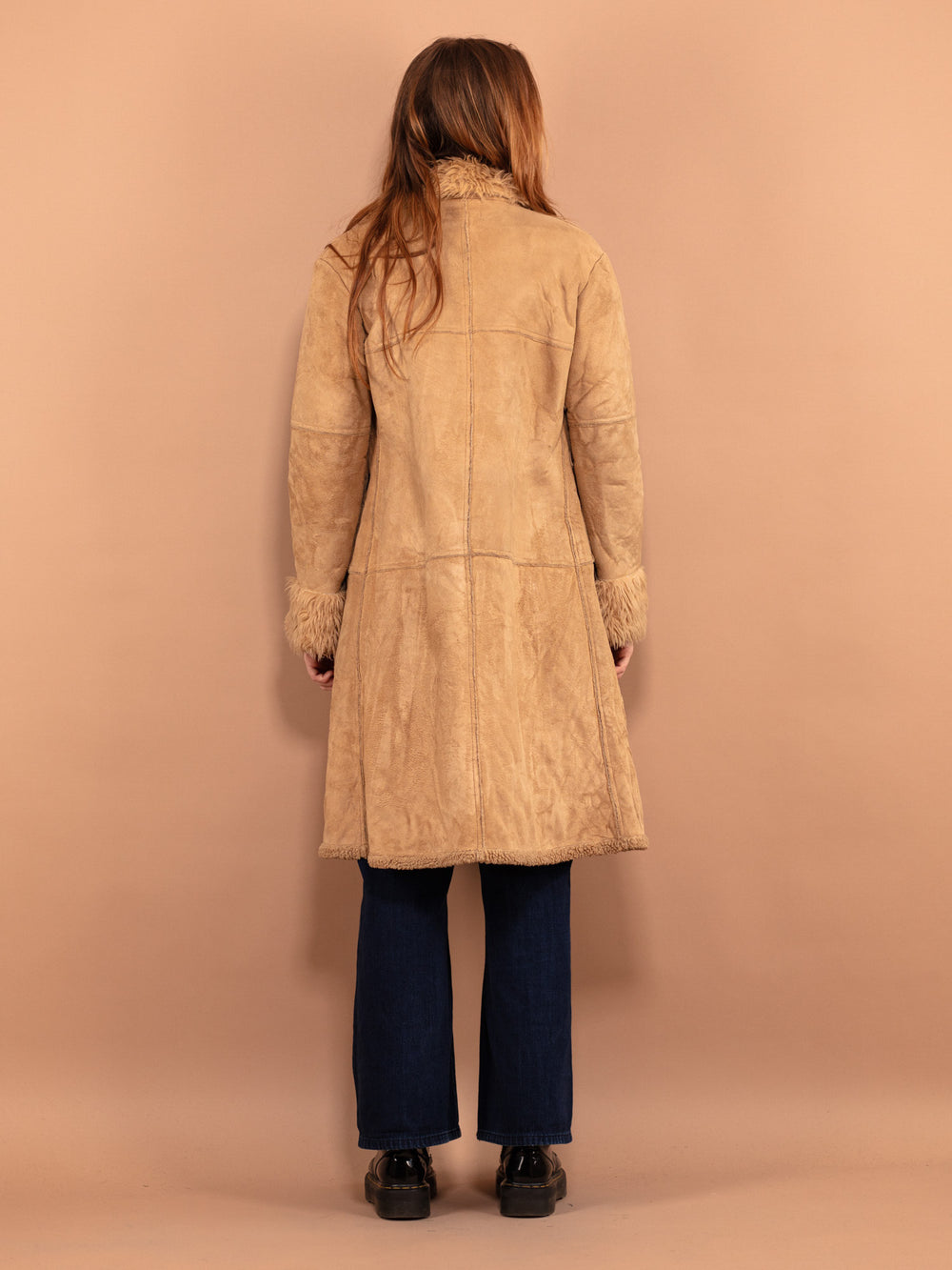 Vintage 90's Women Faux Sheepskin Coat in Beige - NorthernGrip