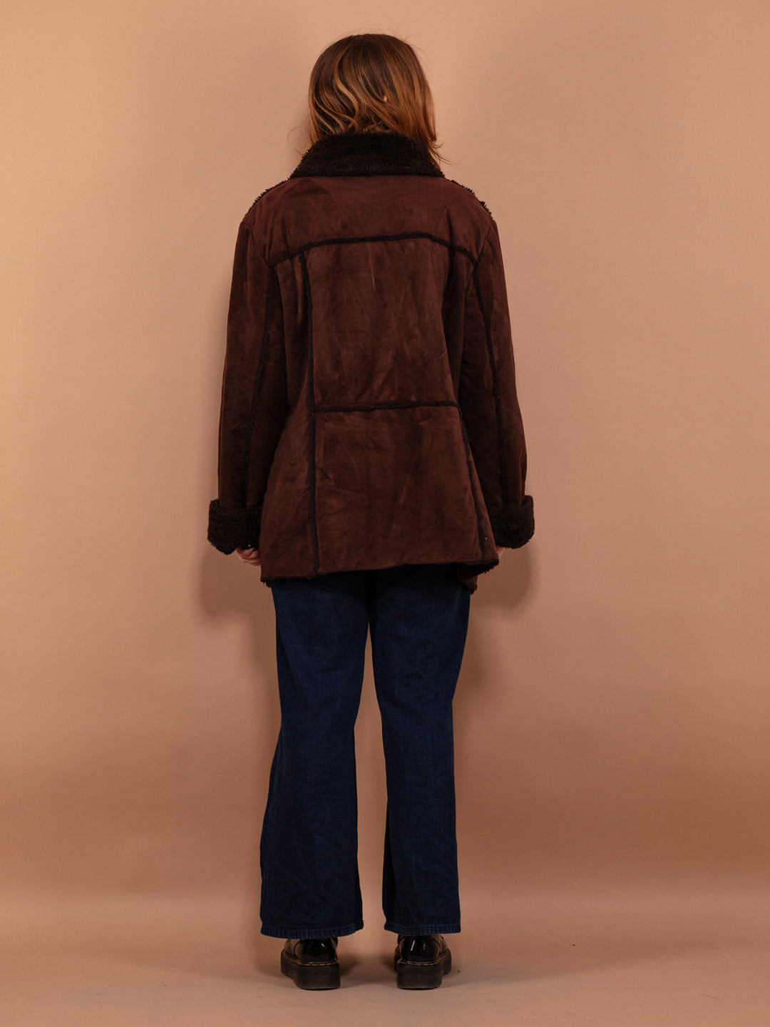 Vintage-90s-Women-Faux-Sheepskin-Coat-Brown-5