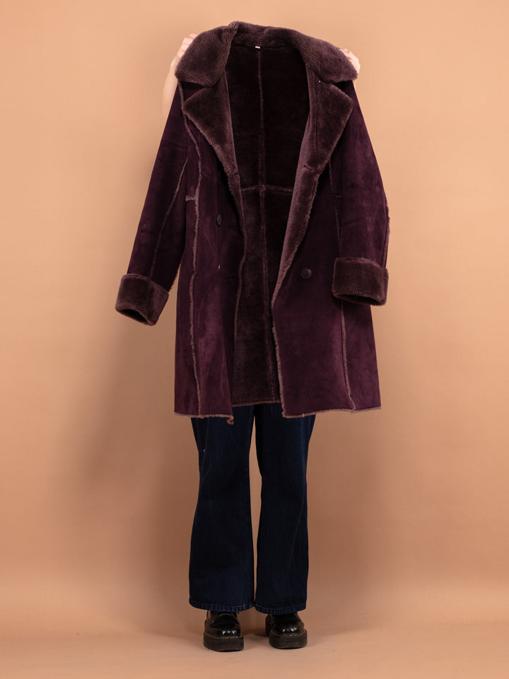 Purple Sherpa Coat 90s, Size M Purple Faux Sheepskin Coat, Cozy Sherpa Coat,  Cruelty Free Clothing, Purple Y2K Coat, Vegan Sheepskin Coat