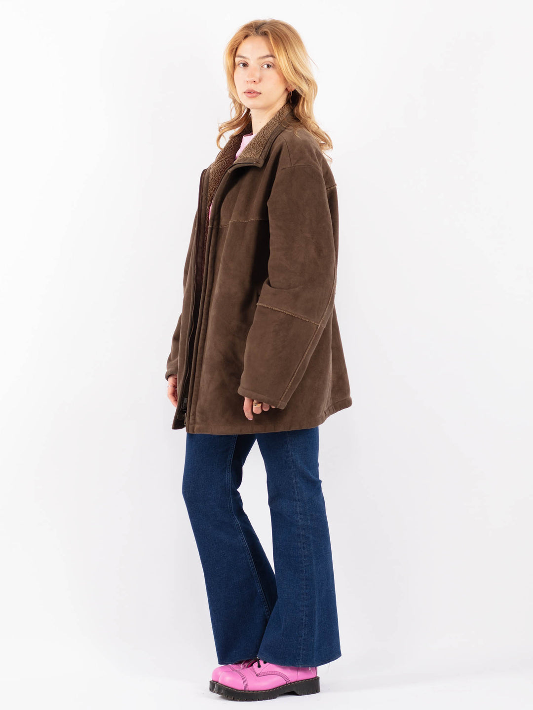 Vintage 00's Women Faux Sheepskin Coat in BrownV9538