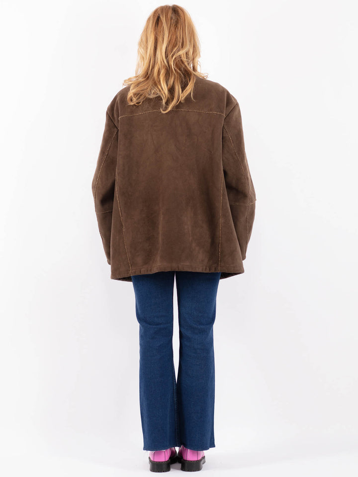 Vintage 00's Women Faux Sheepskin Coat in BrownV9538