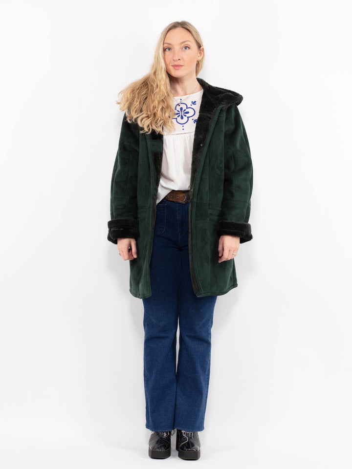 Vintage 90's Women Faux Sheepskin in GreenA0978