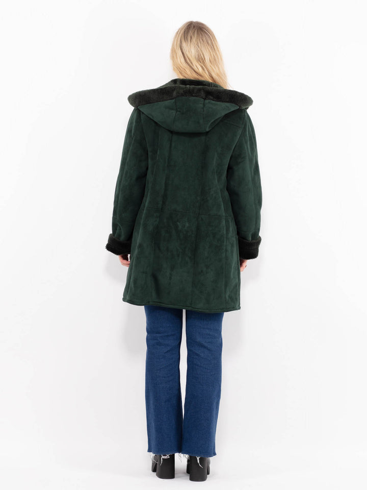 Vintage 90's Women Faux Sheepskin in GreenA0978