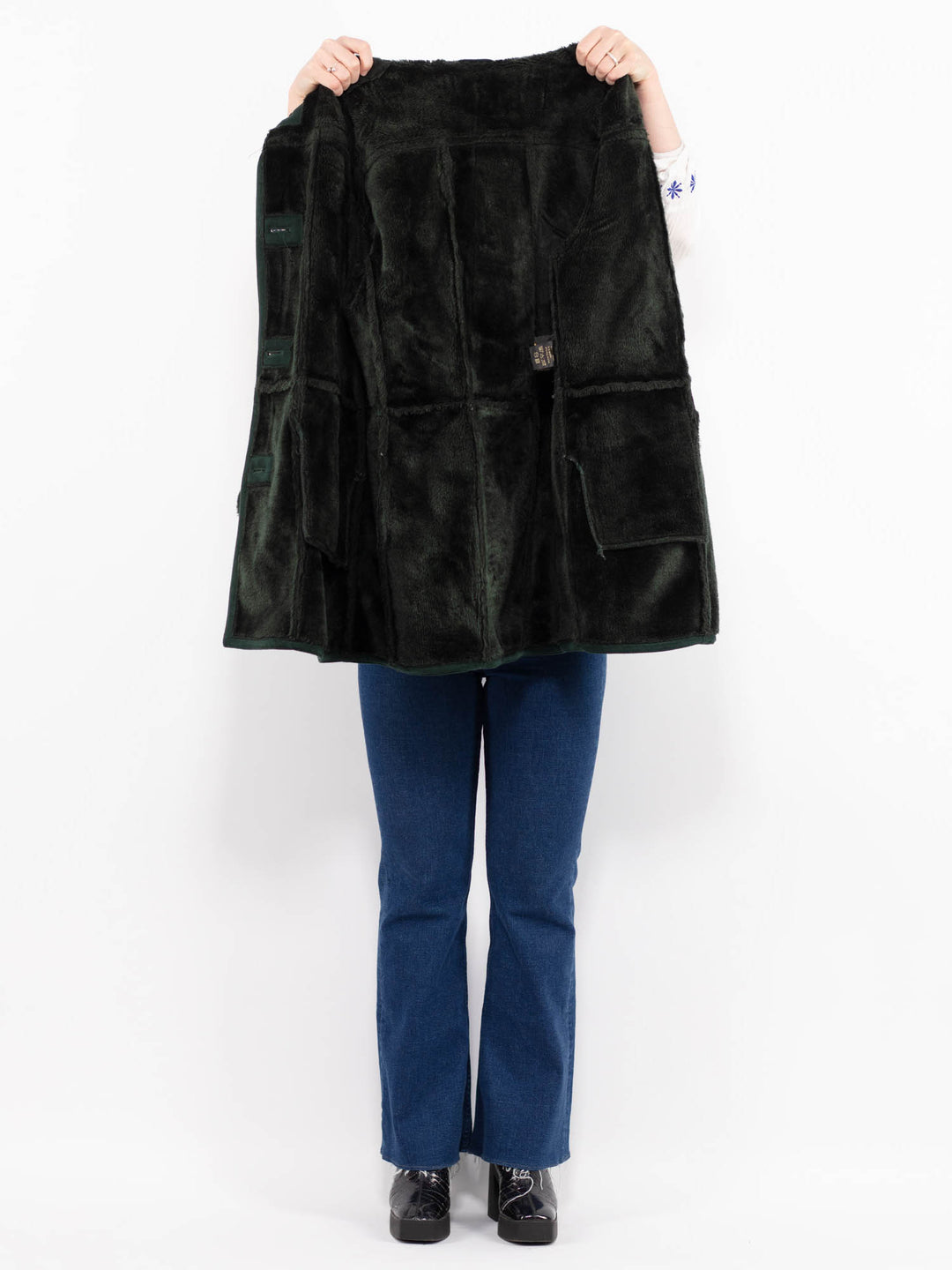 Vintage 90's Women Faux Sheepskin in GreenA0978