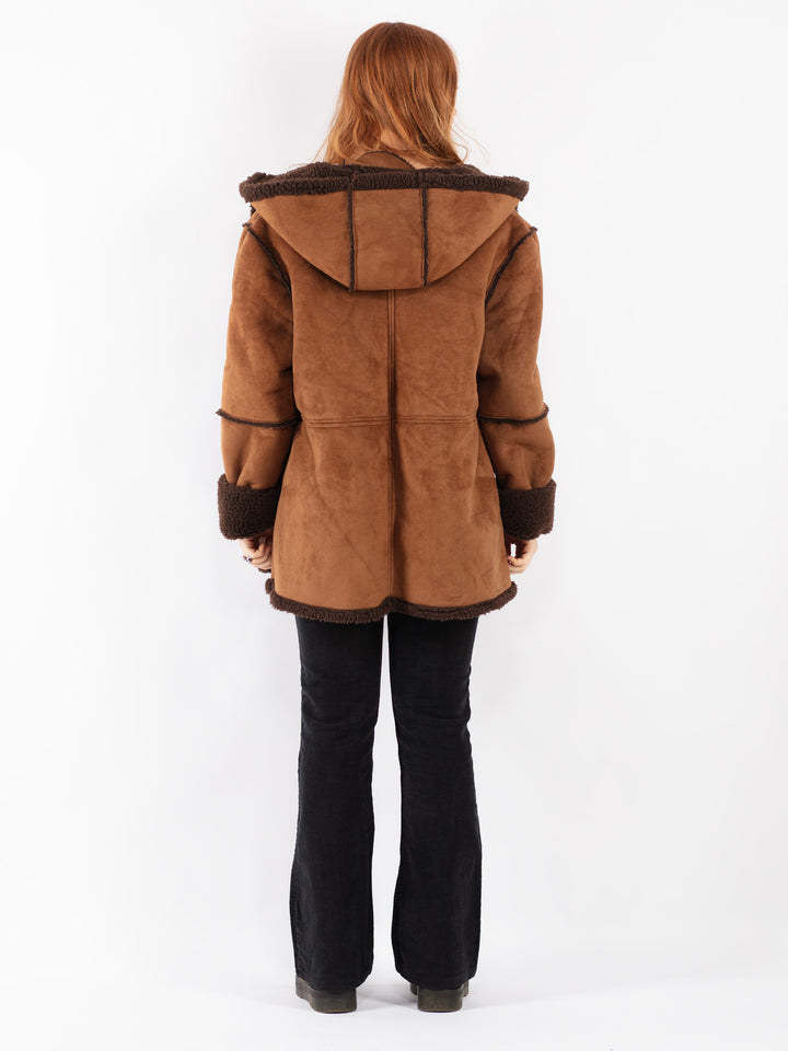 Vintage 90's Women Faux Sheepskin Coat in