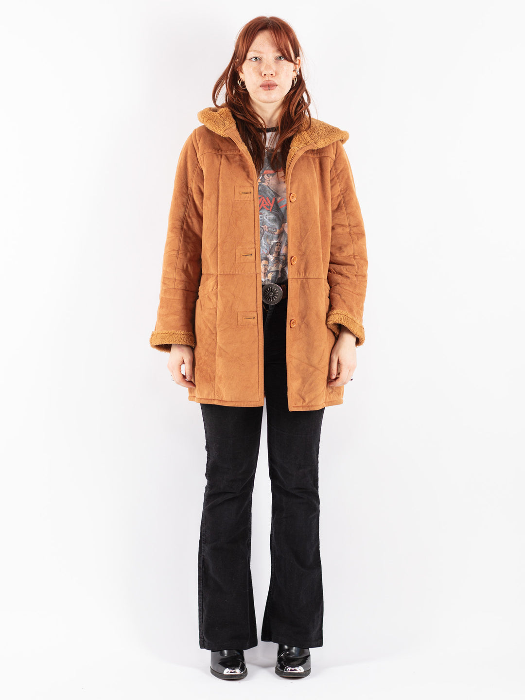 Vintage 90's Women Sherpa Coat in Brown