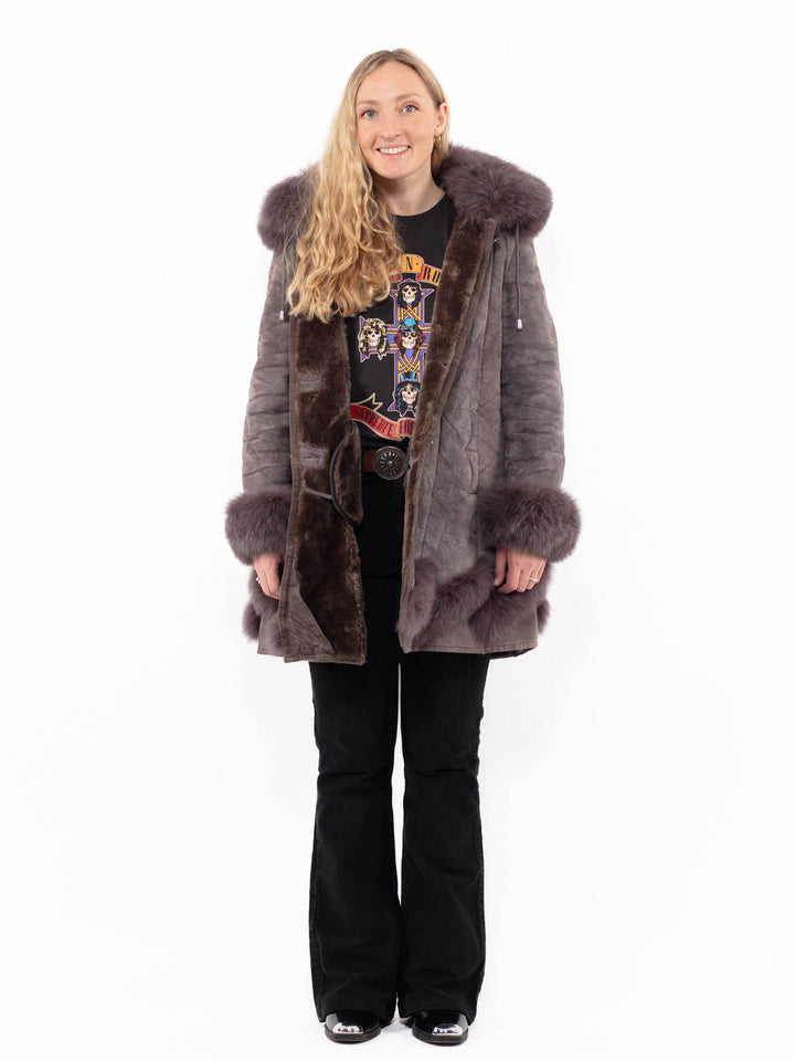 Vintage 90's Women Faux Sheepskin Coat in BrownA0886